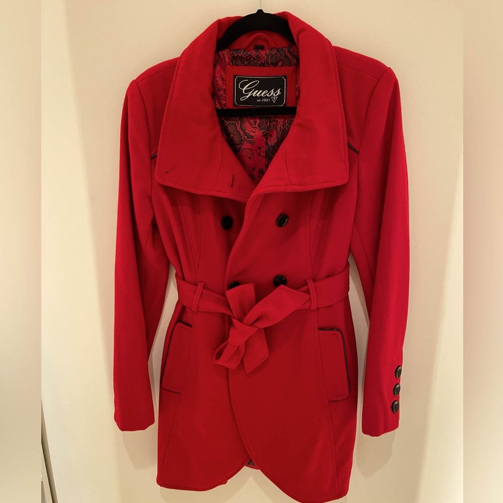 GUESS DOUBLE BREASTED EXTRA THICK PEACOAT SZ M